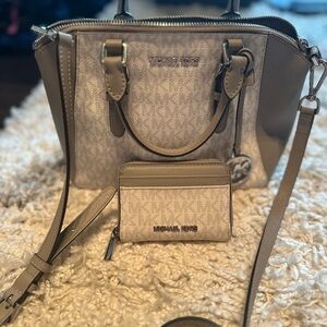 Michael Kors Gray and White Crossbody Bag with Matching Wallet